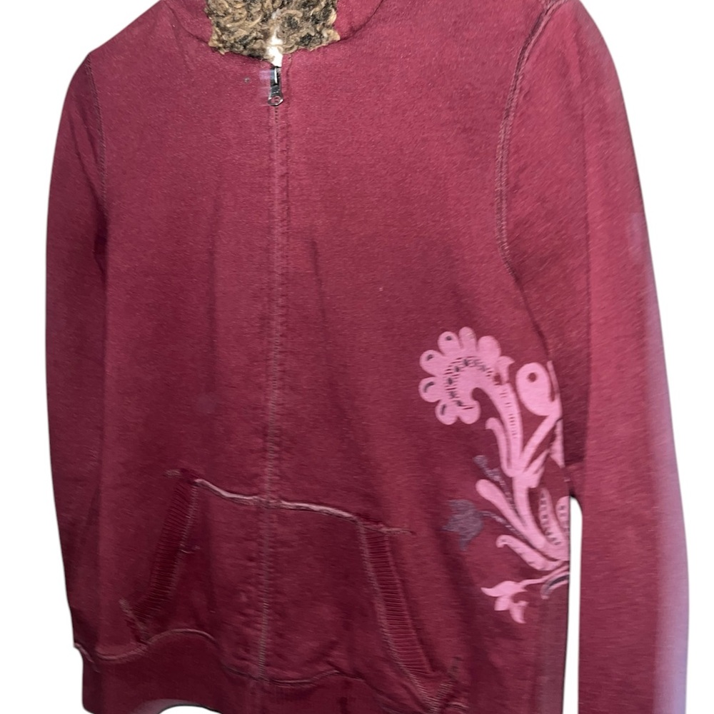 Women's Burgundy Hoodie with Floral Design